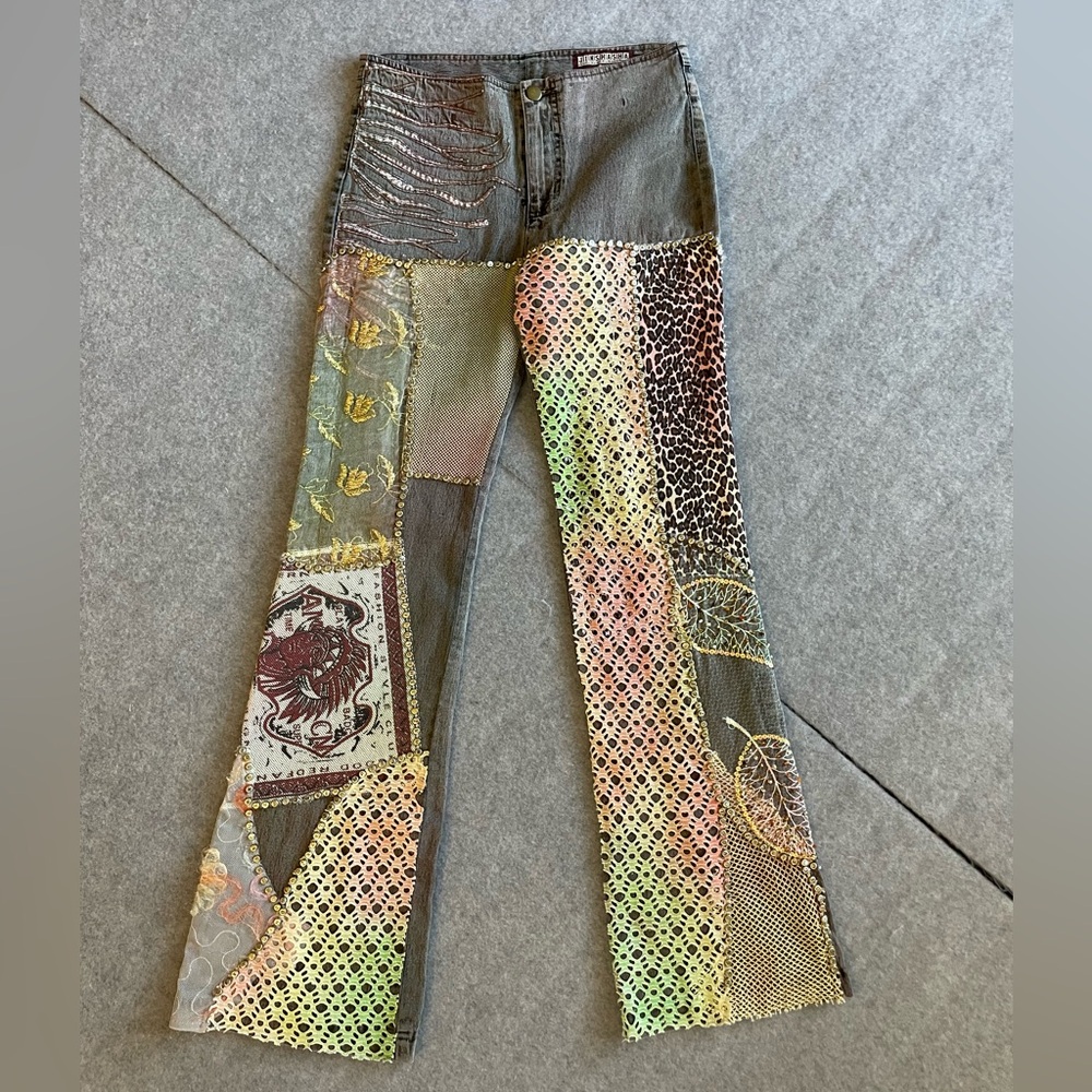 Vintage 70s French Patchwork Embroidered Jeans